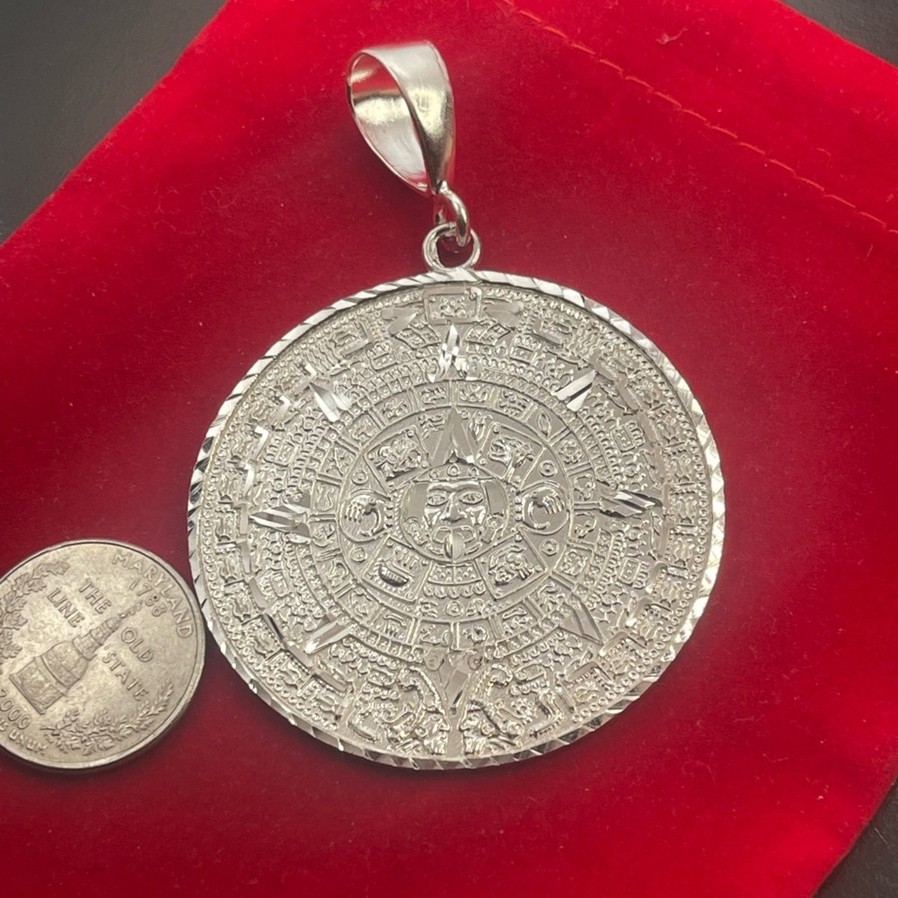 Solid 925 Silver Large Aztec Mayan Mexican Calend… - image 6